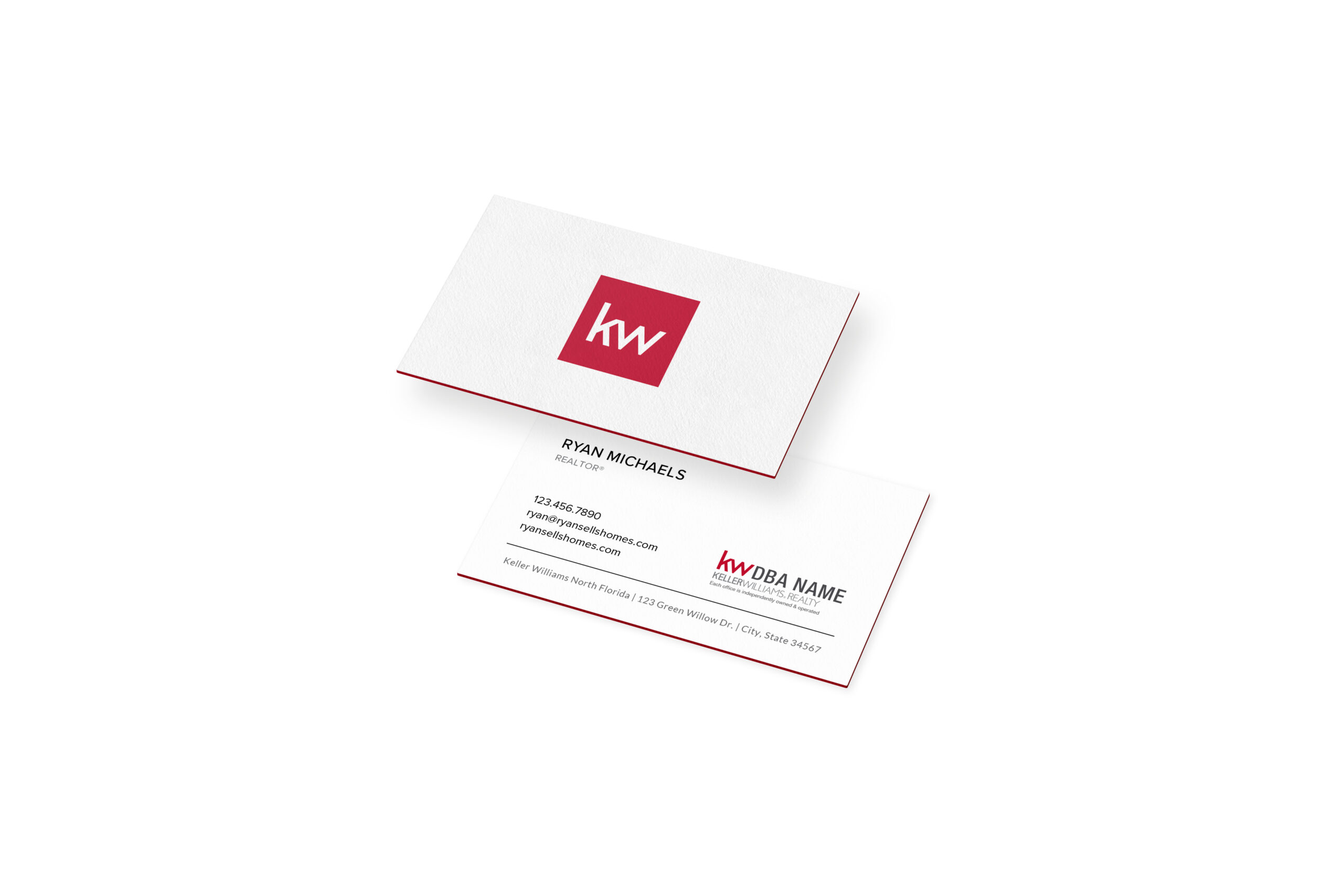 KW | Horizontal Red Square/White Painted Edge Business Card
